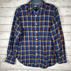 Tommy Hilfiger Women’s Blue Plaid Cotton Flannel Snap Sz 12